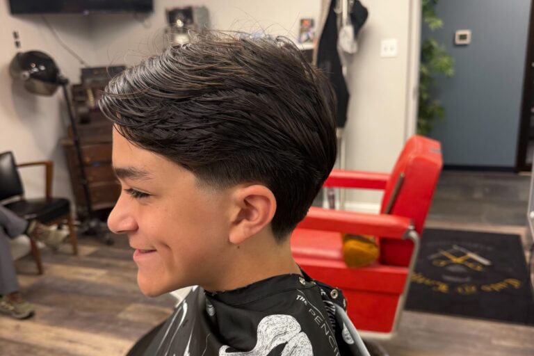 Kid after haircut from cuts and lather barbershop